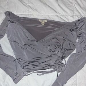 Silence + Noise Silver Wrap Top